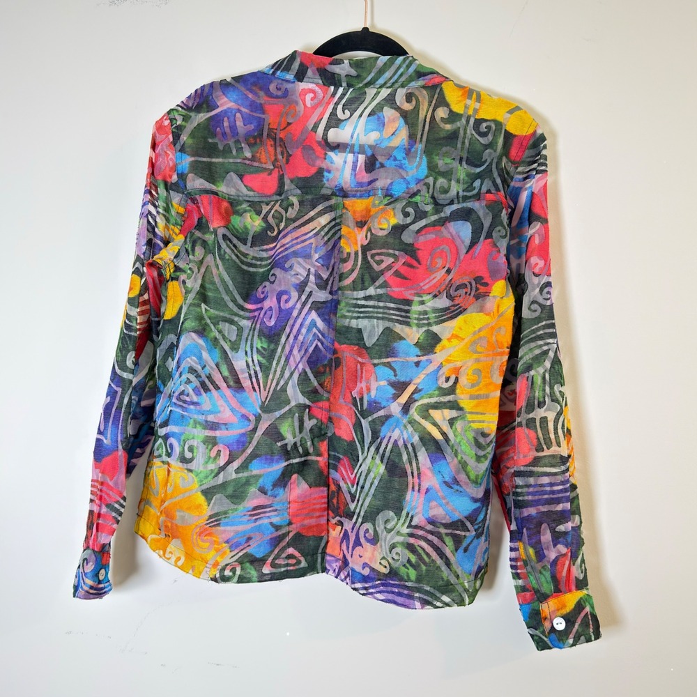 Chicos Abstract Burnout Button Down Shirt Multi Color‎ Sheer Blouse Size 0/ S - Picture 2 of 10